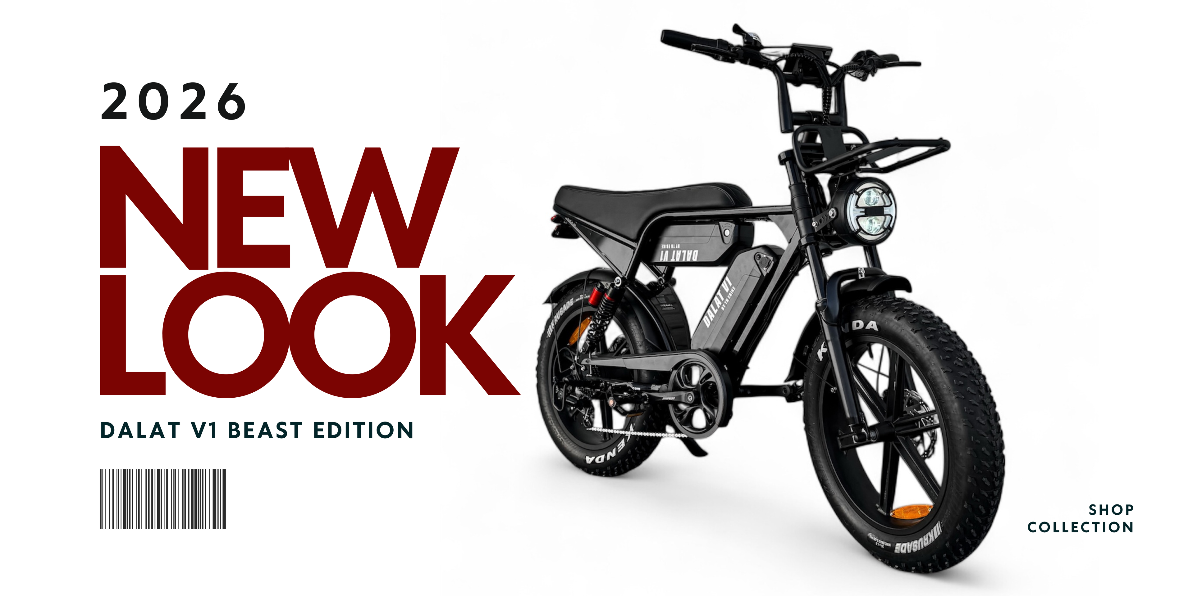 Electric bike with '2026 New Look' text and 'DALAT V1 BEAST EDITION 2026' on a white background