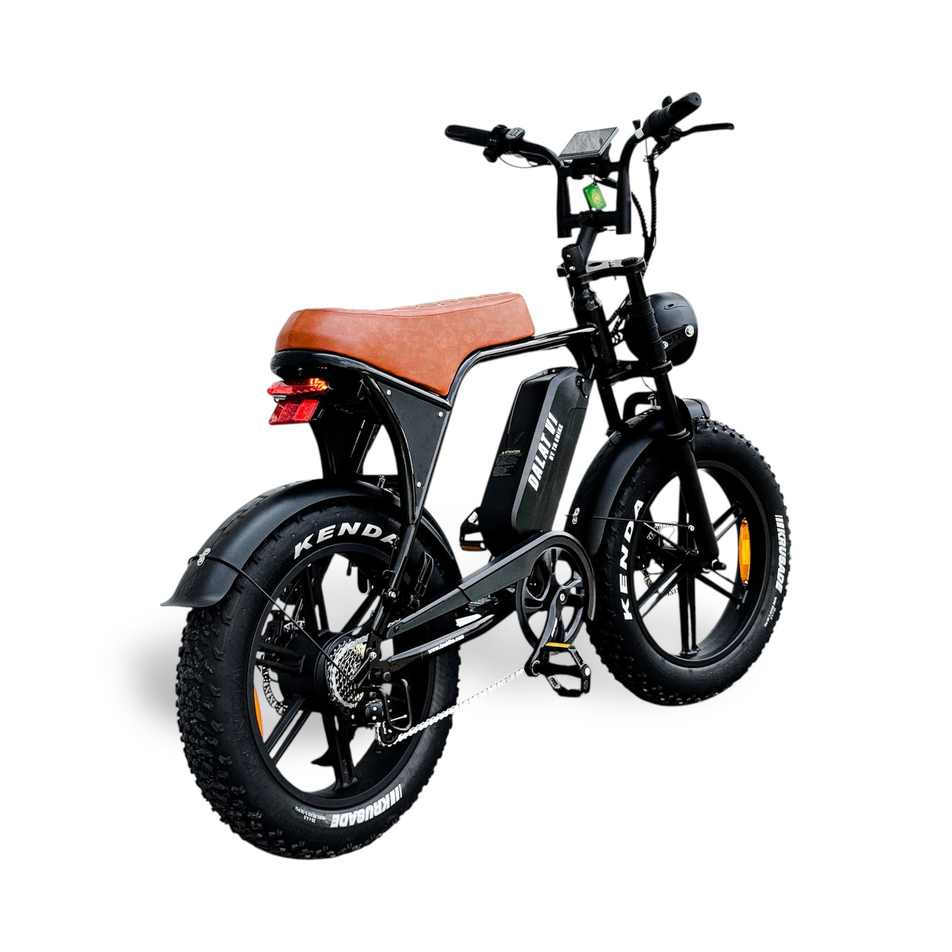 Dalat V1 Vintage Edition Fat Tire Electric Bike 2026 with black frame and brown seat