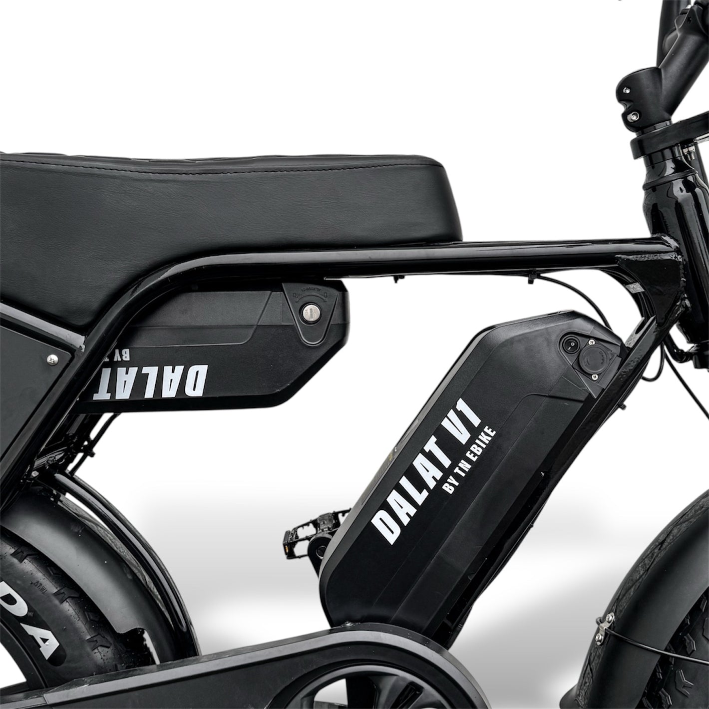 Close-up of a long range Dual Battery System with 'DALAT V1' branding on a white background