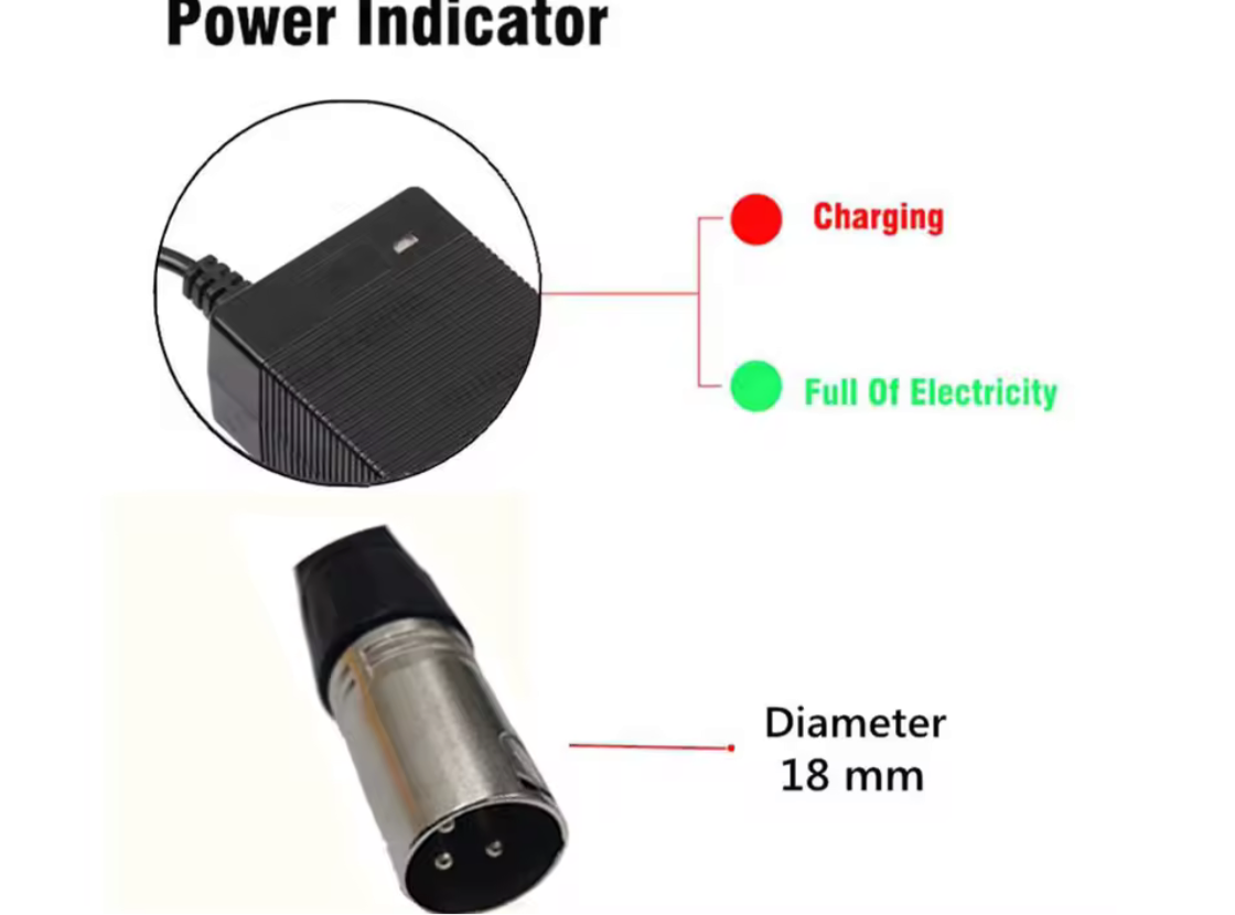 Charger 36V Escooter - 3 Pin Male Connection