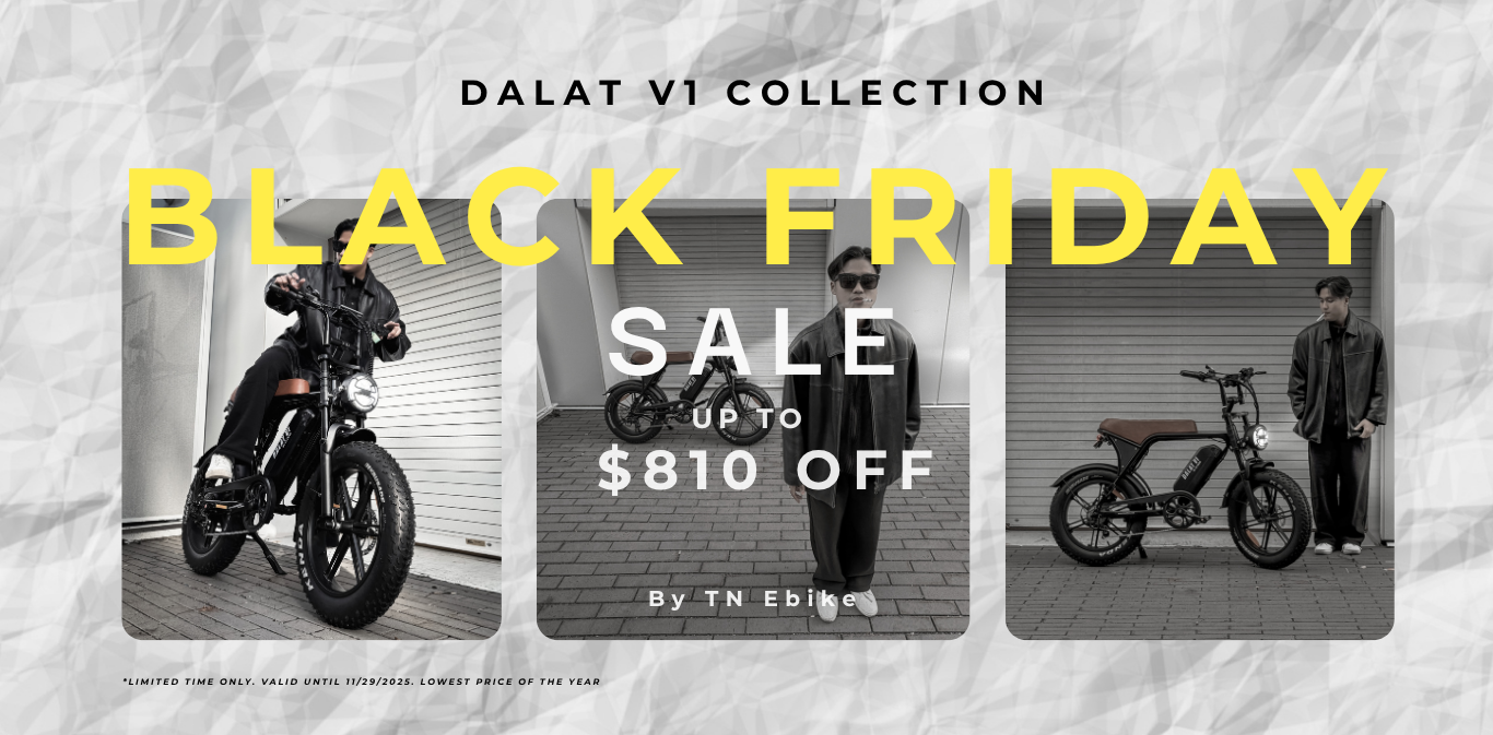Black Friday sale 2025 advertisement for TN Ebike Canada with electric bikes displayed. Up To $810 discount