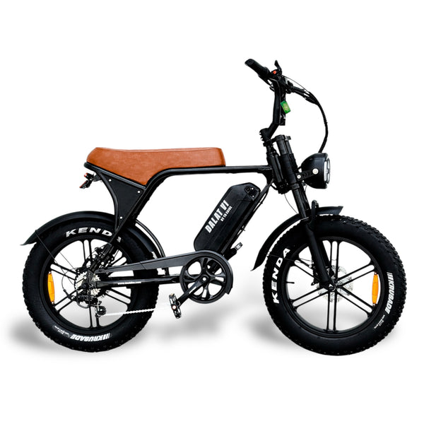 Dalat V1 Vintage Edition Fat Tire Electric Bike 2026 with black frame and brown seat