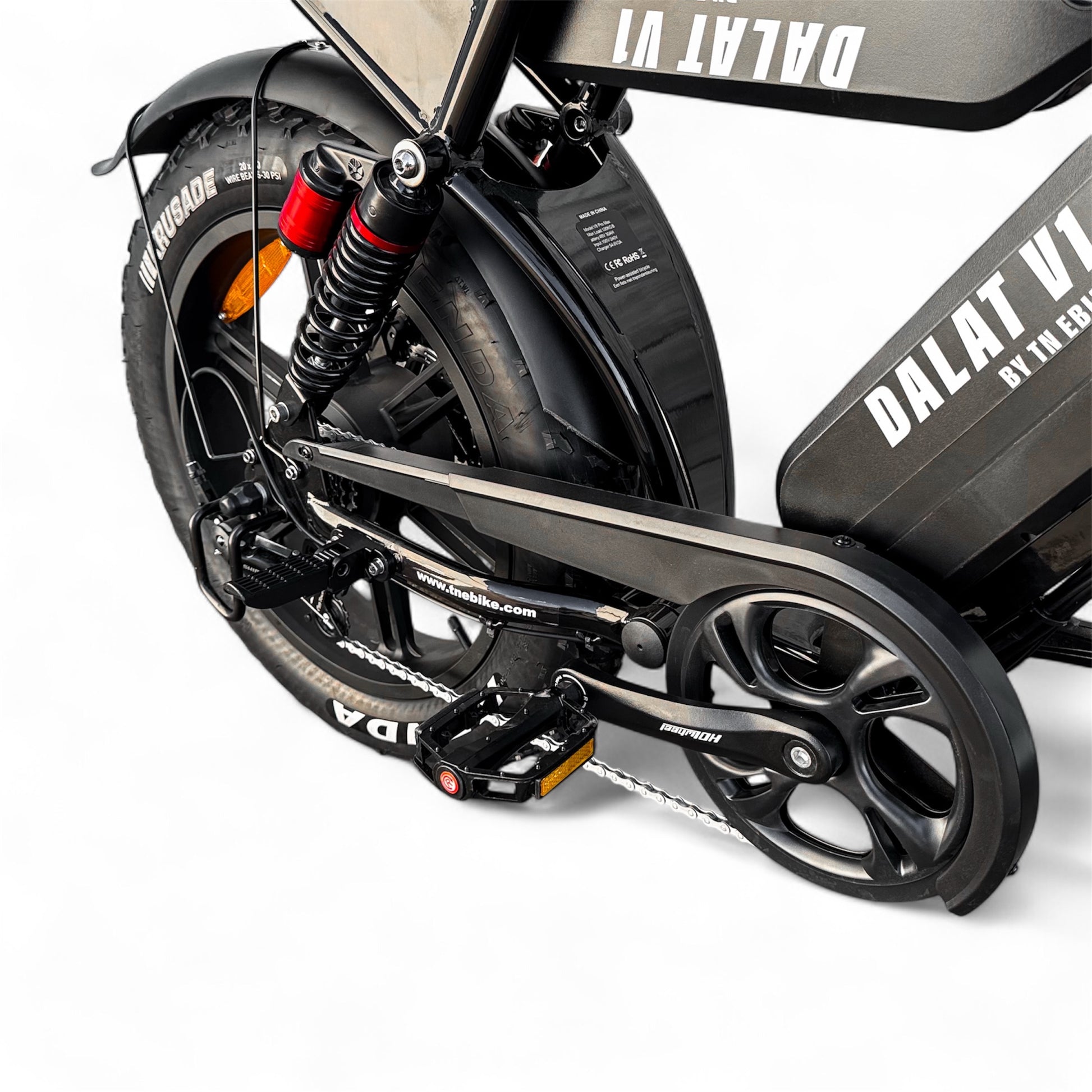 Close-up of a chain cover on Dalat V1 Beast Edition Ebike 2026