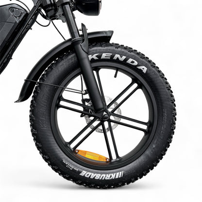 Close-up of a front suspension on Dalat V1 Dual Battery Ebike